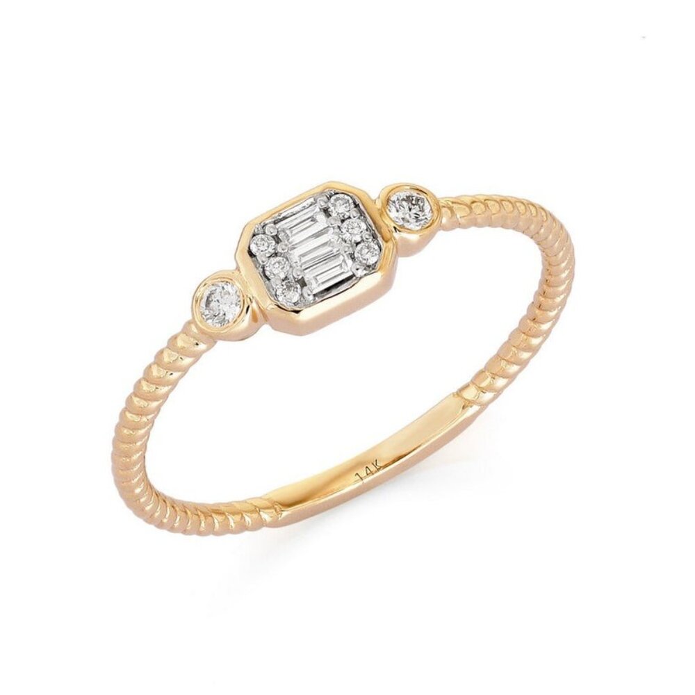 Textured Band 14K (or 18k upon request)Yellow Gold Baguette Diamond Cluster Ring